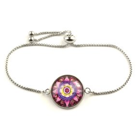   Nemesacél üveglencsés állítható méretű karkötő - mandala (5067)
