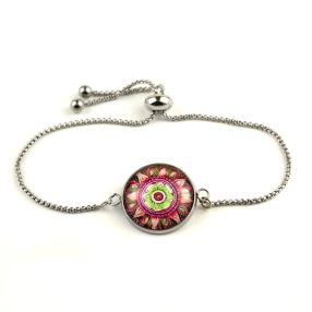   Nemesacél üveglencsés állítható méretű karkötő - mandala (5068)
