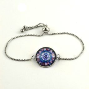   Nemesacél üveglencsés állítható méretű karkötő - mandala (5070)