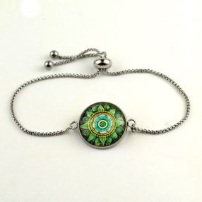   Nemesacél üveglencsés állítható méretű karkötő - mandala (5071)