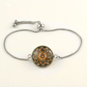   Nemesacél üveglencsés állítható méretű karkötő - mandala (5078)