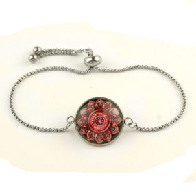   Nemesacél üveglencsés állítható méretű karkötő - mandala (5079)