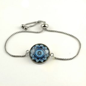   Nemesacél üveglencsés állítható méretű karkötő - mandala (5083)