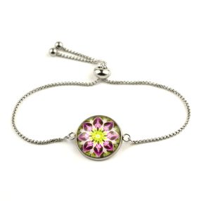   Nemesacél üveglencsés állítható méretű karkötő - mandala (5085)