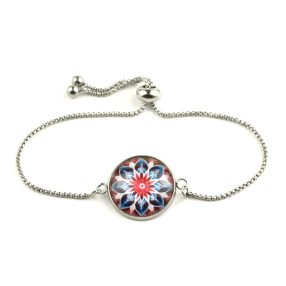   Nemesacél üveglencsés állítható méretű karkötő - mandala (5088)