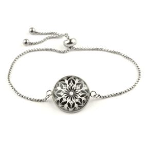   Nemesacél üveglencsés állítható méretű karkötő - mandala (5090)