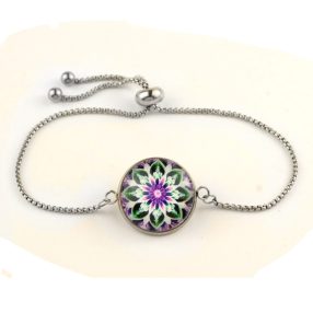   Nemesacél üveglencsés állítható méretű karkötő - mandala (5091)