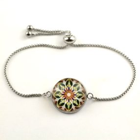   Nemesacél üveglencsés állítható méretű karkötő - mandala (5092)