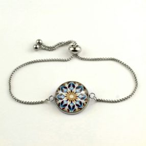   Nemesacél üveglencsés állítható méretű karkötő - mandala (5093)