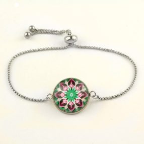   Nemesacél üveglencsés állítható méretű karkötő - mandala (5095)