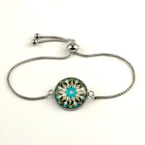   Nemesacél üveglencsés állítható méretű karkötő - mandala (5096)