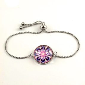   Nemesacél üveglencsés állítható méretű karkötő - mandala (5097)