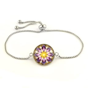   Nemesacél üveglencsés állítható méretű karkötő - mandala (5098)