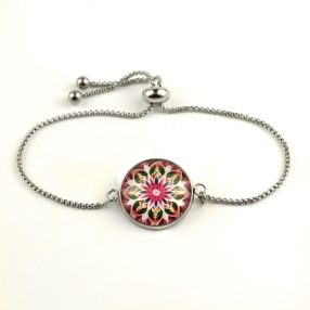   Nemesacél üveglencsés állítható méretű karkötő - mandala (5099)