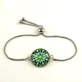   Nemesacél üveglencsés állítható méretű karkötő - mandala (5100)