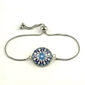   Nemesacél üveglencsés állítható méretű karkötő - mandala (5101)