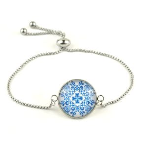   Nemesacél üveglencsés állítható méretű karkötő - mandala (5400)