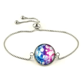   Nemesacél üveglencsés állítható méretű karkötő - buborékos (5501)