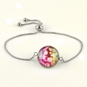   Nemesacél üveglencsés állítható méretű karkötő - buborékos (5504)