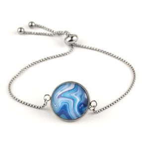   Nemesacél üveglencsés állítható méretű karkötő - achát mintás (5506)