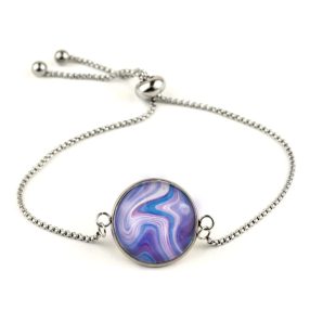   Nemesacél üveglencsés állítható méretű karkötő - achát mintás (5507)