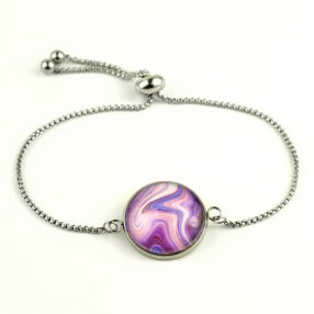   Nemesacél üveglencsés állítható méretű karkötő - achát mintás (5508)