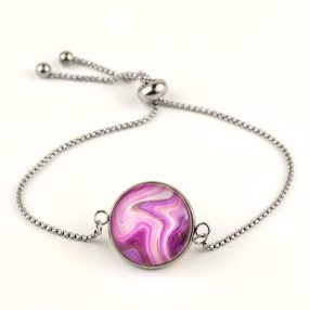   Nemesacél üveglencsés állítható méretű karkötő - achát mintás (5509)