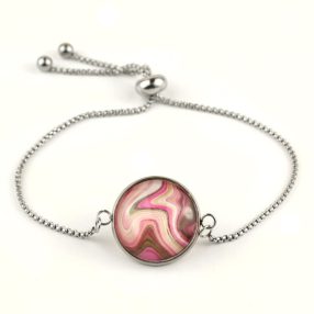   Nemesacél üveglencsés állítható méretű karkötő - achát mintás (5510)