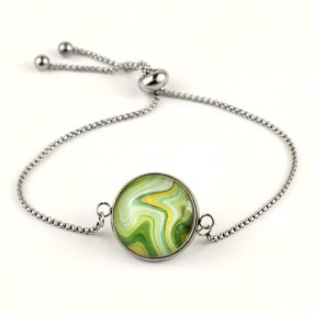   Nemesacél üveglencsés állítható méretű karkötő - achát mintás (5511)