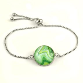   Nemesacél üveglencsés állítható méretű karkötő - achát mintás (5512)