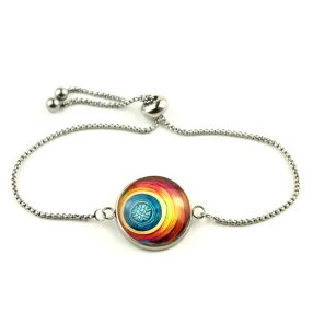   Nemesacél üveglencsés állítható méretű karkötő - absztrakt mintás (5513)