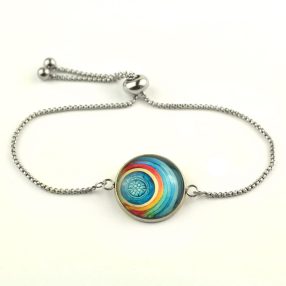   Nemesacél üveglencsés állítható méretű karkötő - absztrakt mintás (5514)