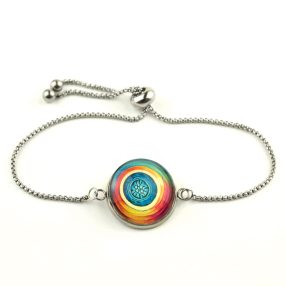   Nemesacél üveglencsés állítható méretű karkötő - absztrakt mintás (5515)