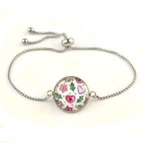   Nemesacél üveglencsés állítható méretű karkötő - karácsonyi (6602)