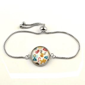   Nemesacél üveglencsés állítható méretű karkötő - karácsonyi (6603)