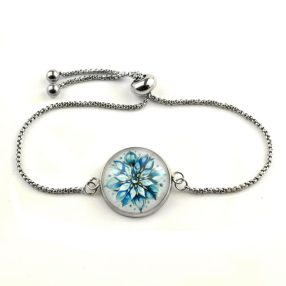   Nemesacél üveglencsés állítható méretű karkötő - hópehely (6604)