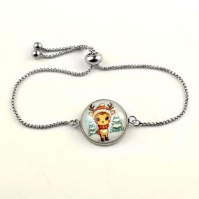   Nemesacél üveglencsés állítható méretű karkötő - szarvas (6607)