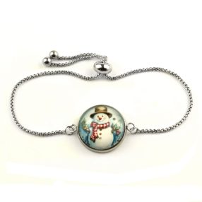   Nemesacél üveglencsés állítható méretű karkötő - hóember (6609)