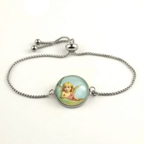   Nemesacél üveglencsés állítható méretű karkötő - angyal (6610)