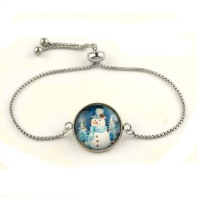   Nemesacél üveglencsés állítható méretű karkötő - hóember (6611)