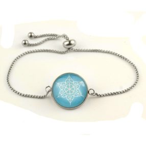   Nemesacél üveglencsés állítható méretű karkötő - hópehely (6616)