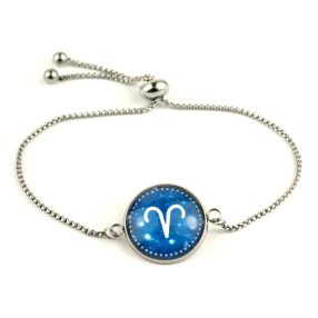   Nemesacél üveglencsés állítható méretű karkötő - horoszkóp, csillagjegy - kos (9000)