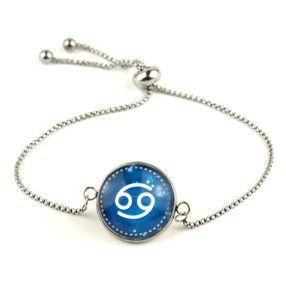   Nemesacél üveglencsés állítható méretű karkötő - horoszkóp, csillagjegy - rák (9003)