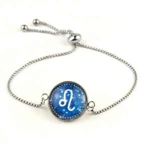   Nemesacél üveglencsés állítható méretű karkötő - horoszkóp, csillagjegy - oroszlán (9004)