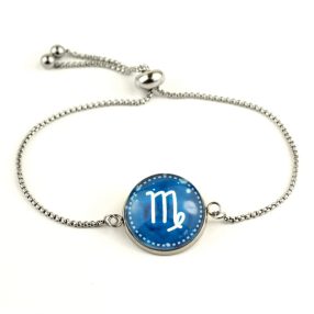   Nemesacél üveglencsés állítható méretű karkötő - horoszkóp, csillagjegy - szűz (9005)