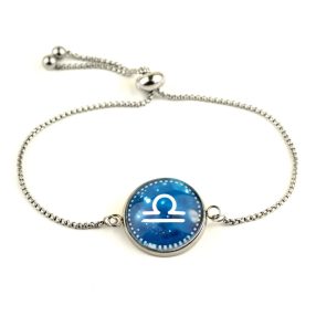   Nemesacél üveglencsés állítható méretű karkötő - horoszkóp, csillagjegy - mérleg (9006)