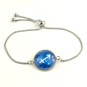   Nemesacél üveglencsés állítható méretű karkötő - horoszkóp, csillagjegy - nyilas (9008)
