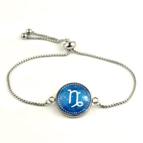   Nemesacél üveglencsés állítható méretű karkötő - horoszkóp, csillagjegy - bak (9009)