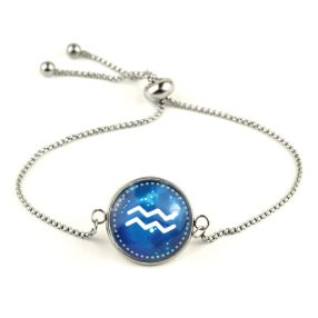   Nemesacél üveglencsés állítható méretű karkötő - horoszkóp, csillagjegy - vízöntő (9010)