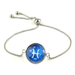   Nemesacél üveglencsés állítható méretű karkötő - horoszkóp, csillagjegy - halak (9011)